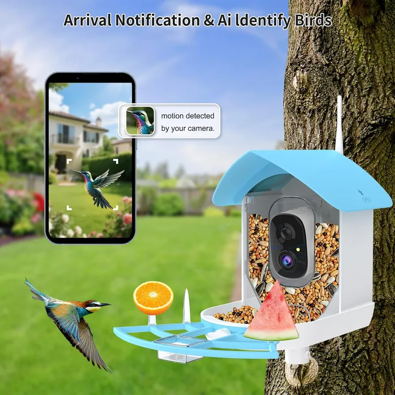 Fazoxo Bird Feeder with Camera, Smart AI Bird Breed Recognition, Sky Blue